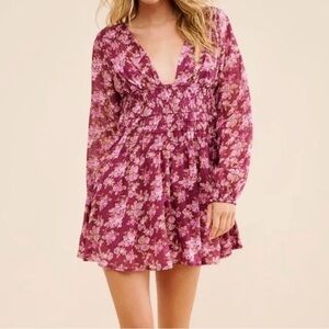 Free People Keep You Mini Dress Size Small in Berry Combo